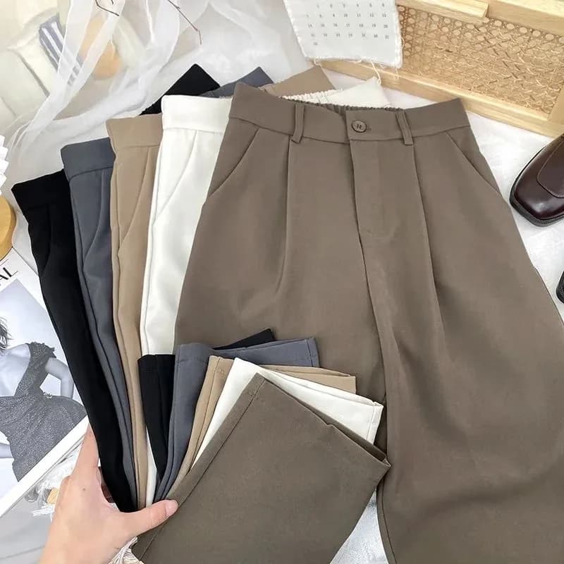 Pantaloni Haren da abito nero autunno primavera donna 2024 pantaloni Casual elastici a vita alta moda donna pantaloni da ufficio solidi stile coreano