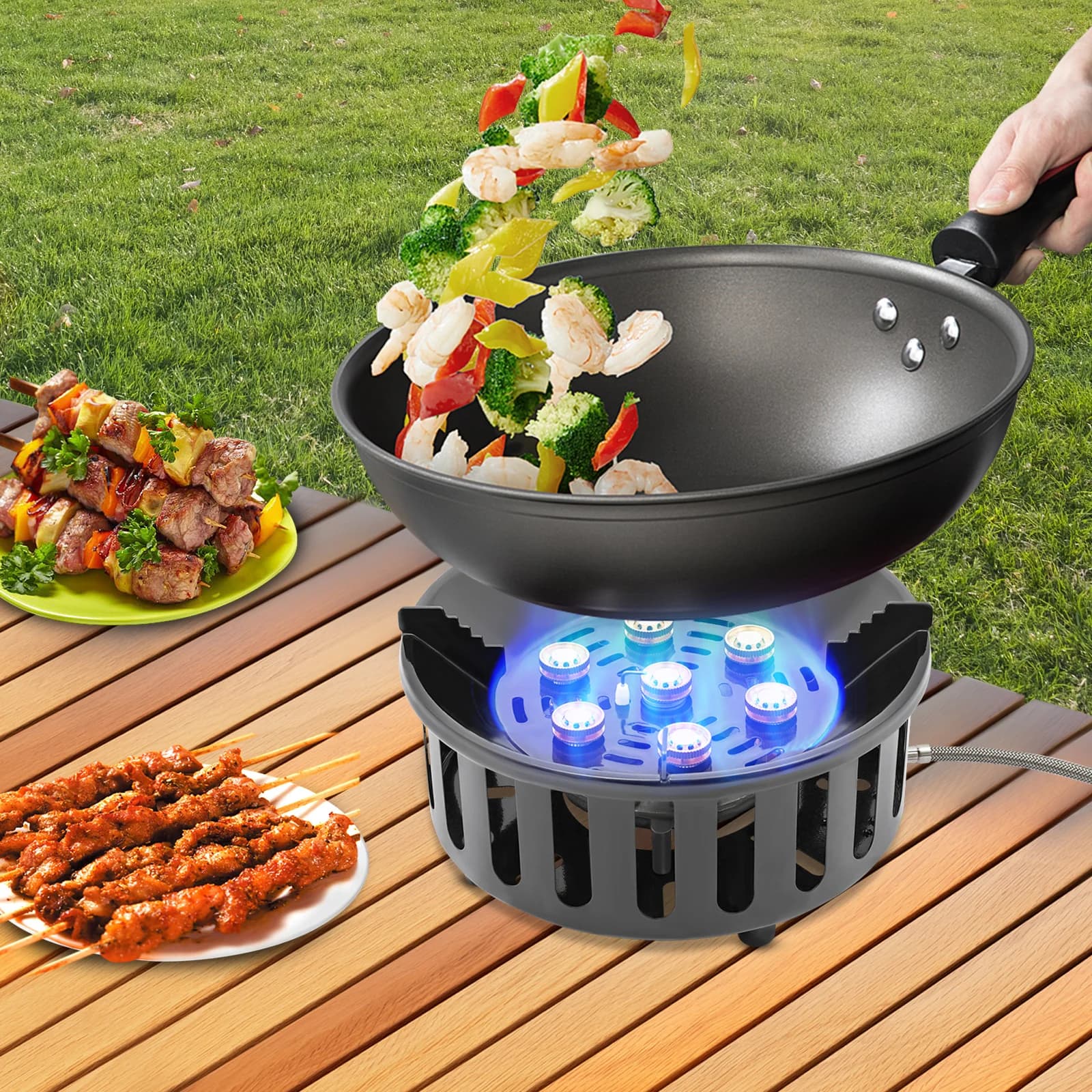 7 core camping stove High power strong fire Portable tourist gas burner Camping equipment with electronic windproof ignition 21000W