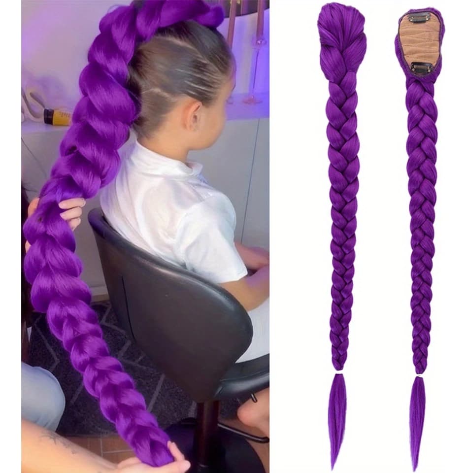 Synthetic Wig with Horsetail Clips, 26 Inches, Soul Character, Purple Long Hair with Fish Lens Track | High Temperature Fiber, Riccia Wave