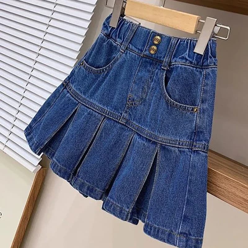 Pantaloni gonna in Denim per ragazze 4-12Y abbigliamento estivo per bambini primavera autunno stile College gonna a pieghe in Denim lavato a vita alta