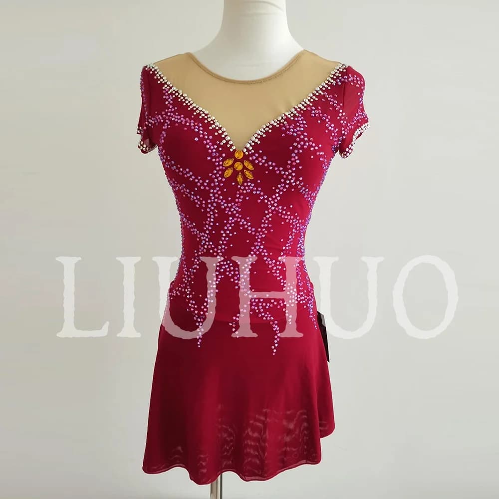 Costumi per pattinaggio su ghiaccio per ragazze, rosso vino, costumi da pattinaggio artistico per bambini, gonne per competizioni, per adulti JC332