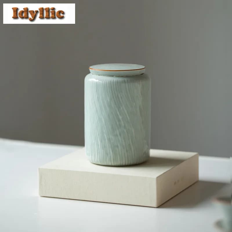 Ancient Blue Ceramic Relief Tea Box Organizer Moisture-proof Ancient Storage Tank Containers Tea Caddy Tableware Equipment Gift