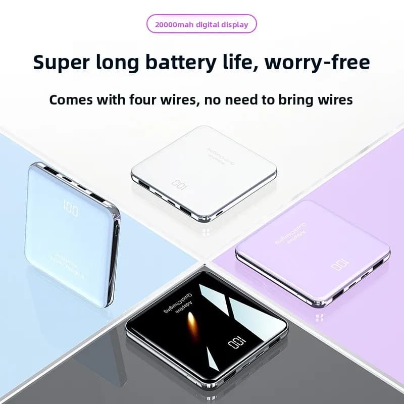 Nuova mini Power Bank da 10000/20000 MAh con 4 cavi integrati Power Bank mobile ultrasottile compatto e portatile per iPhone Samsung