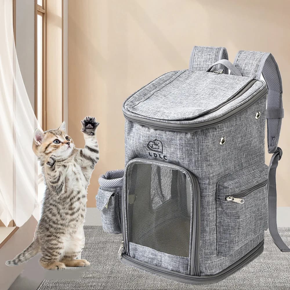Zaino da viaggio portatile per animali domestici, borsa a doppia tracolla in tessuto Oxford, traspirante e anti-fuga, per cani e gatti