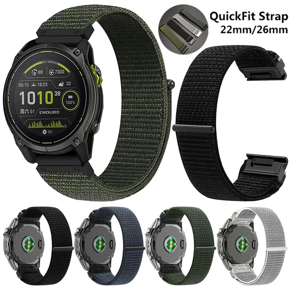 Cinturino in nylon da 22 26 mm per Garmin Enduro 3 Fenix 8 Pro 7X 7 6X 6 5X 5 Forerunner 970 965 955 Instinct 3 2X cinturino ad anello Quick Fit