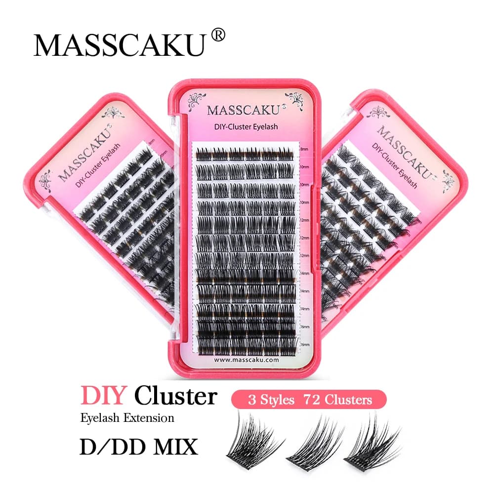 MASSCAKU Lash Clusters extensions of DIY Eyelashes Super Slim Soft Wispy Cluster Lashes Natural Look reusable 72Pcs Fluffy Lashe