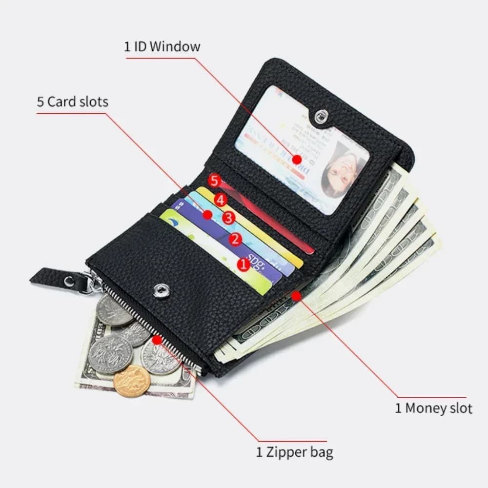 RFID Earphone Short Wallet Unisex Casual Portable Cowhide Purse Dual Use Earphone Coin Multi Card Outdoor Daily