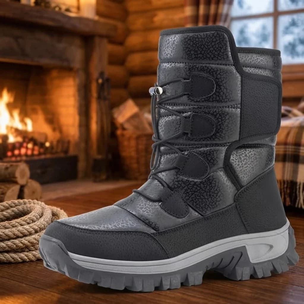 Men’s Waterproof Winter Snow Boots - Thermal Fleece Lined Non-Slip Outdoor Hiking Boots