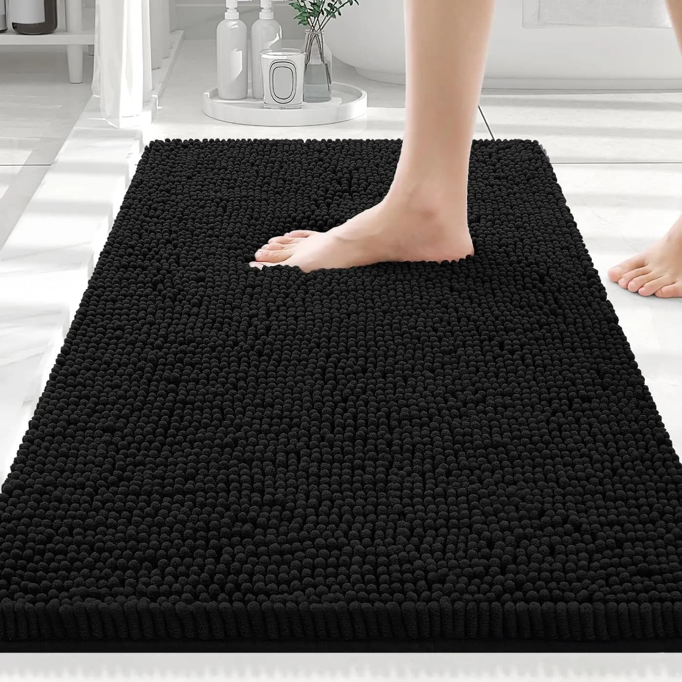 Tappeti da bagno di lusso in ciniglia 30x20, tappetino da bagno extra morbido e assorbente, lavabile in lavatrice, antiscivolo, tappeto in peluche per vasca, doccia, pavimento, decorazioni per la casa, nero