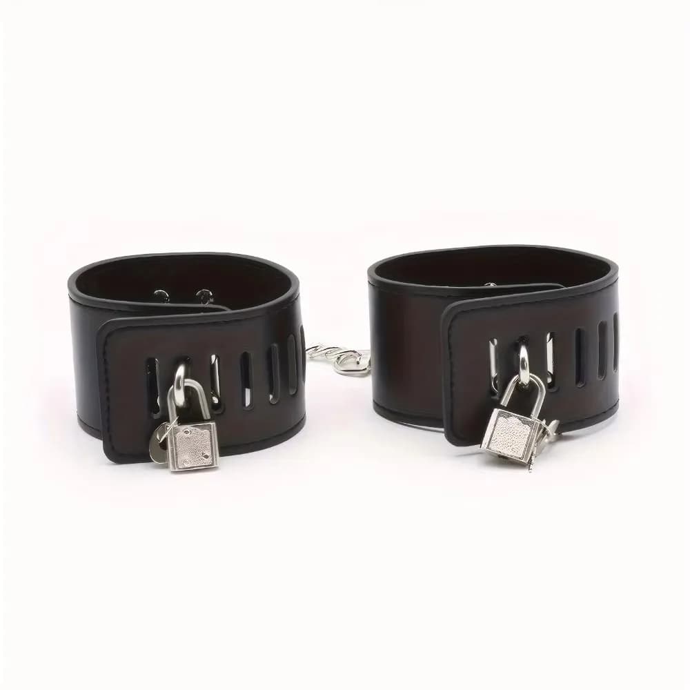 BDSM Manette in pelle PU Polsini alla caviglia Collo Brace Blocco Bondage Restrizioni Giocattolo SM Gioco di ruolo Giocattolo legante per letto per coppie amanti