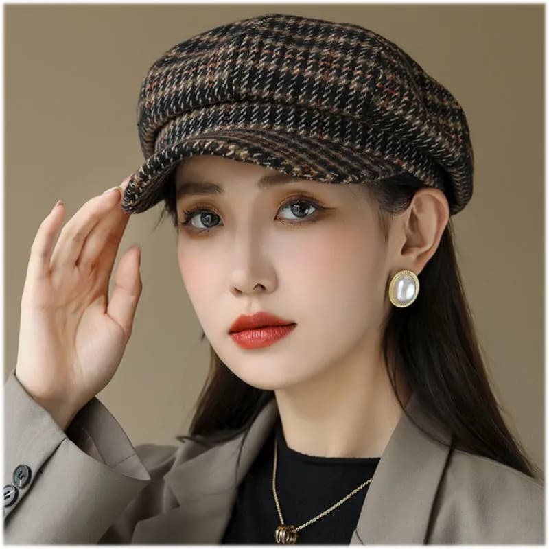 British Style Ladies Octagonal Hat Spring and Autumn Fashion Wild Warm Wool Hats Net Red Outdoor Street Shade Painter Cap