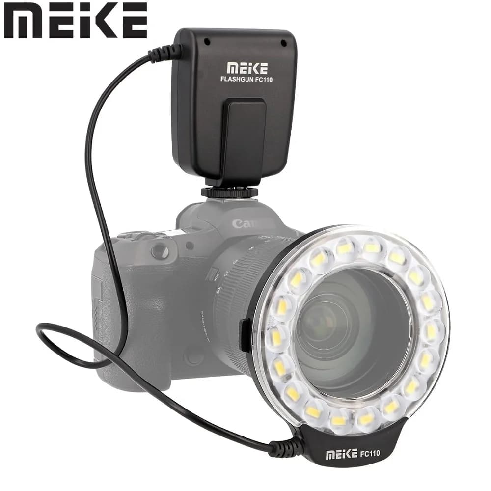 Meike Mk-FC110 Macro Ring Flash | LED Flash Light with Adapter Ring for Canon Nikon Sony Fuji Olympus Panasonic DSLR Cameras