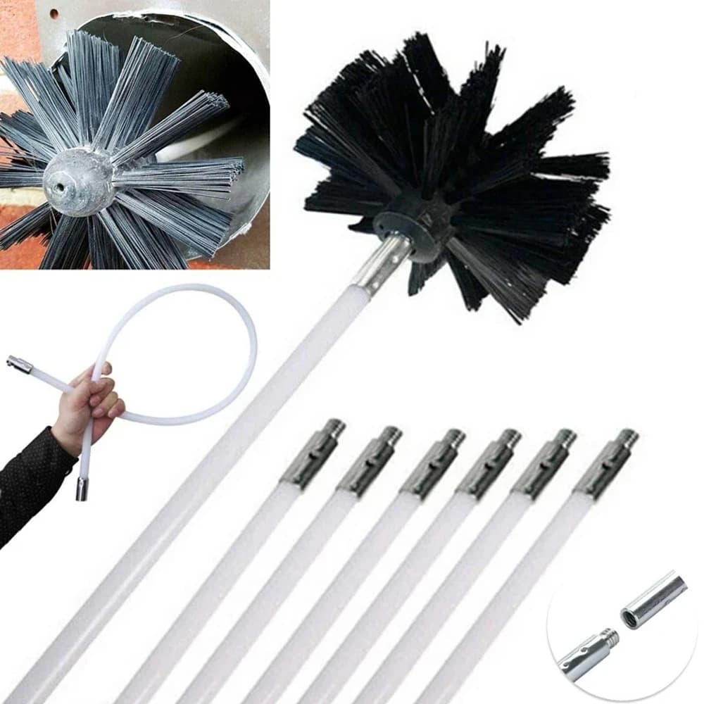 Set Flessibile per Pulizia Camino, Kit Spazzola e Asta per Pulizia Fumi, Aste per Rimozione Fuliggine, Kit di Pulizia con Spazzola in Nylon, Pratico