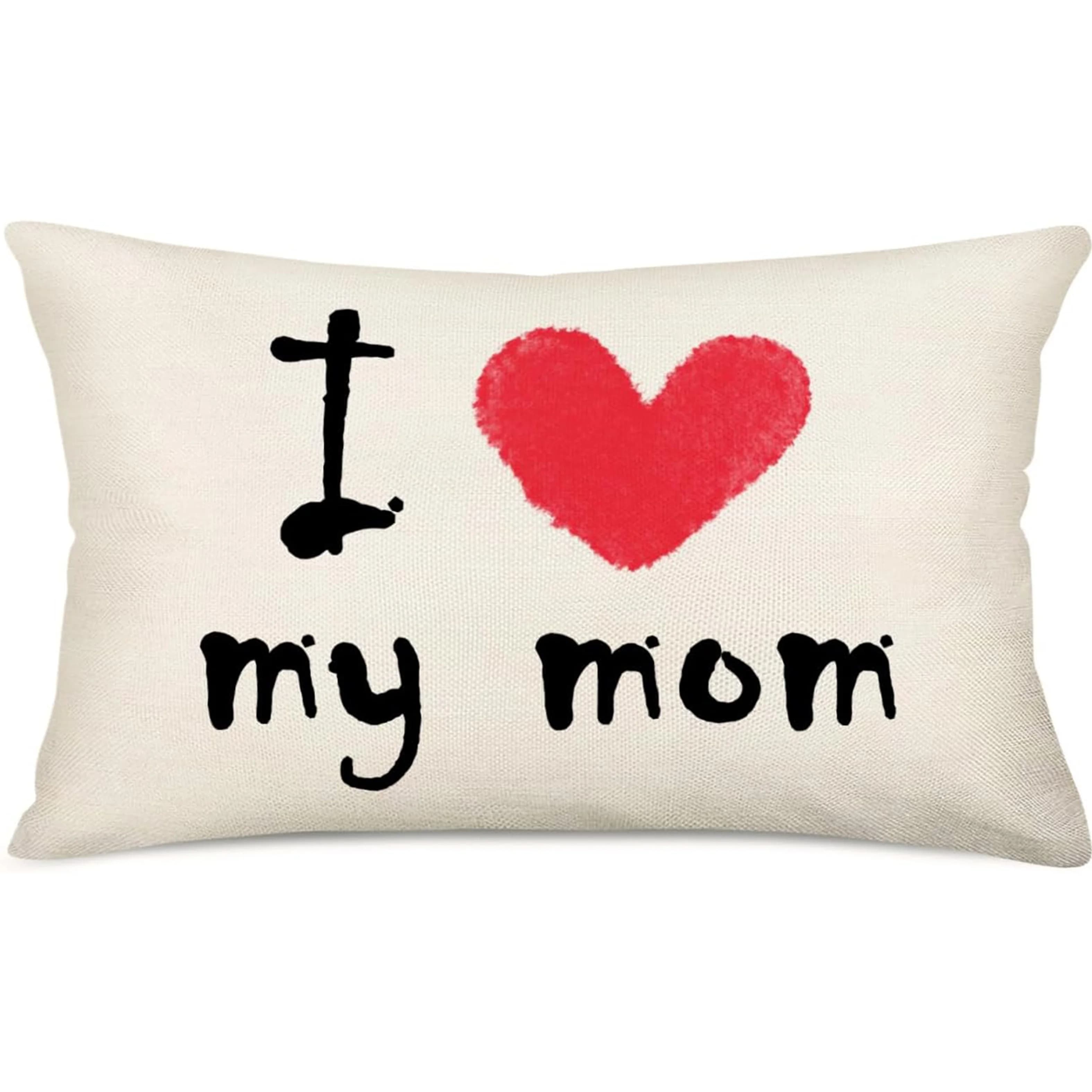 1 fodera per cuscino lombare stampata con cuore e scritta "I Love My Mom", adatta per divano, camera da letto, soggiorno, decorazioni per la festa della mamma, regalo dolce per la mamma