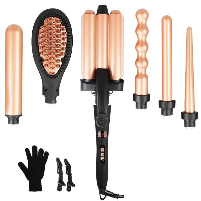 Arricciacapelli Elettrico 6 in 1 con Riscaldatore PTC, Logo Personalizzato, Ceramica, Multi-Funzione, Display LCD per Uso Domestico