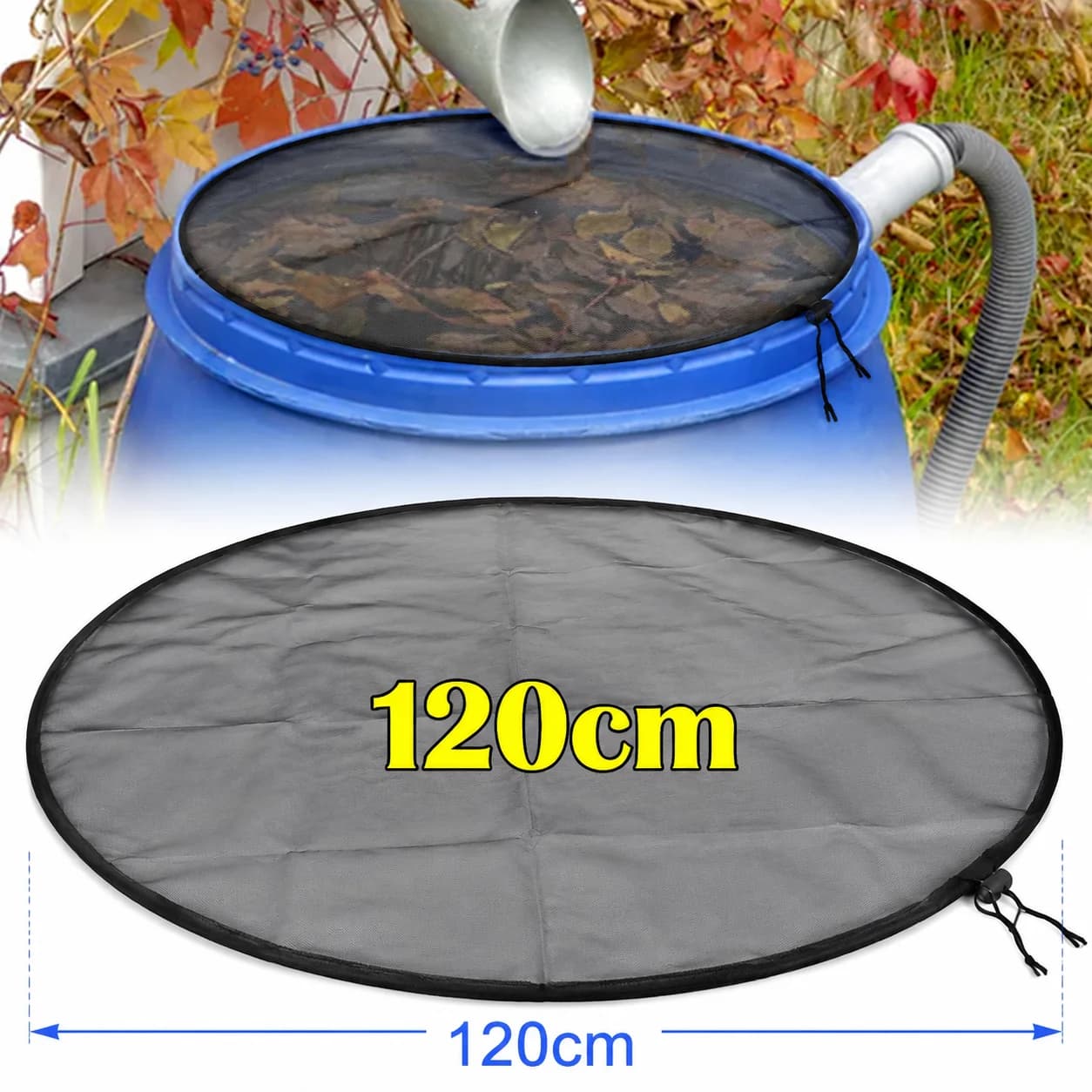 120cm Rain Barrel Mesh Cover Water Collection Tank Protector Keeps Water Bucket Leaves Filter Mesh Covers Garden Net Screen