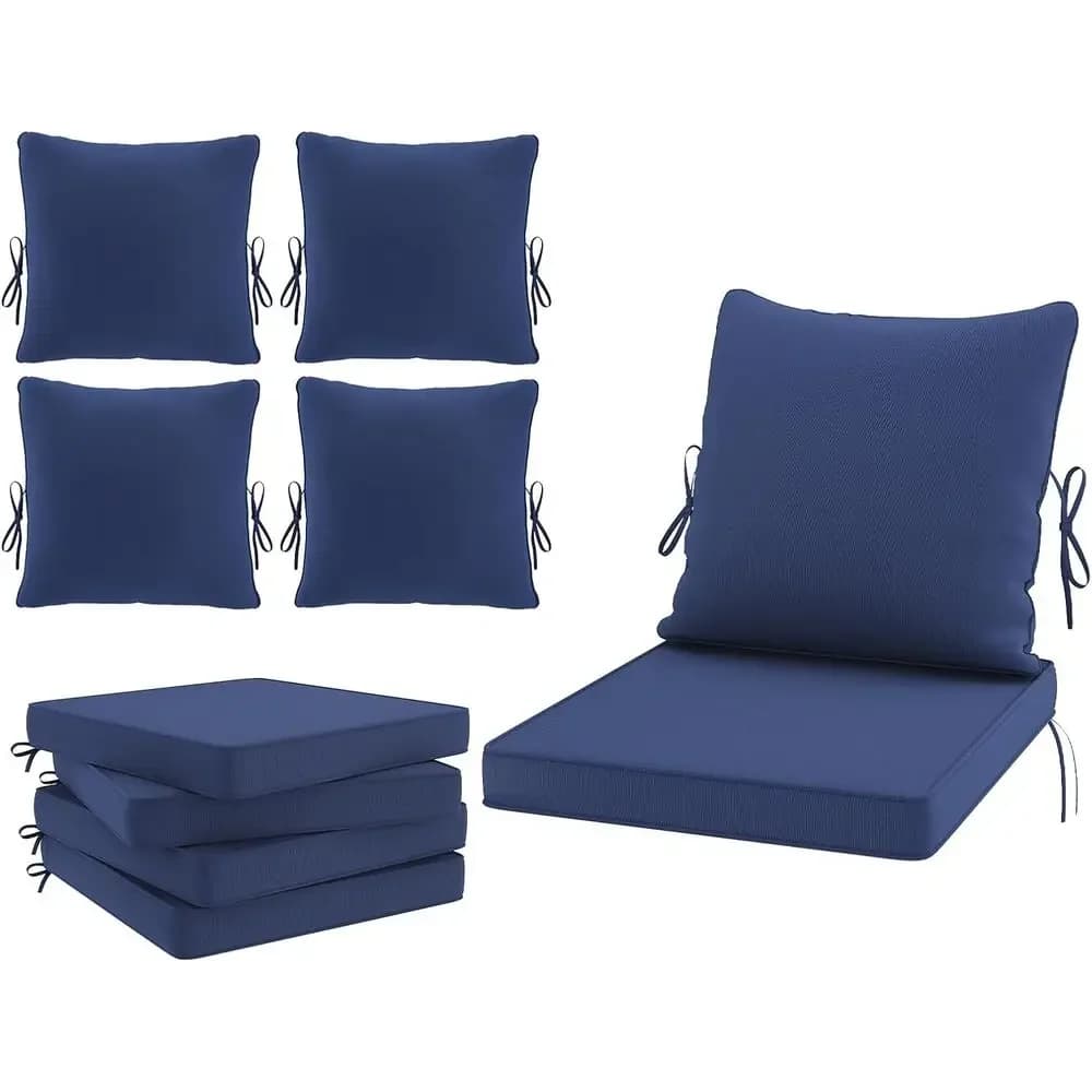 Set of 4, 24x24 Outdoor Sofa Replacement Cushions with Removable Cover, Navy Blue