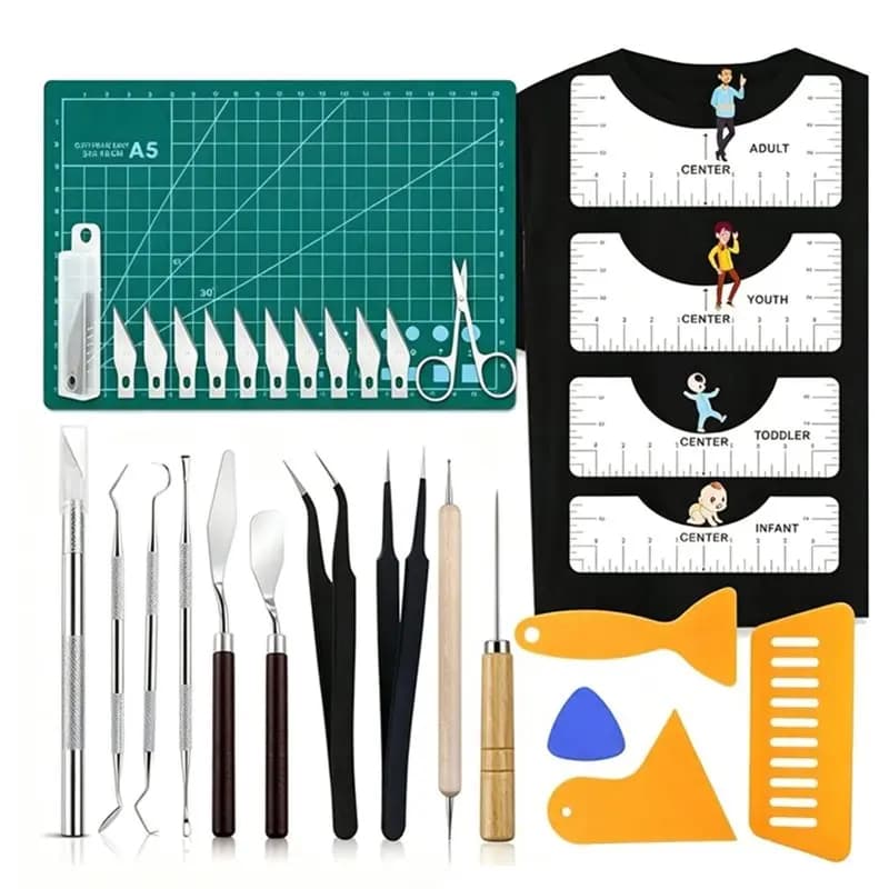 Craft Tools For Vinyl Weeding- 30-Piece Tool Kit Includes T-Shirt Ruler, For Camo, DIY Crafts, Scrapbook& Sewing