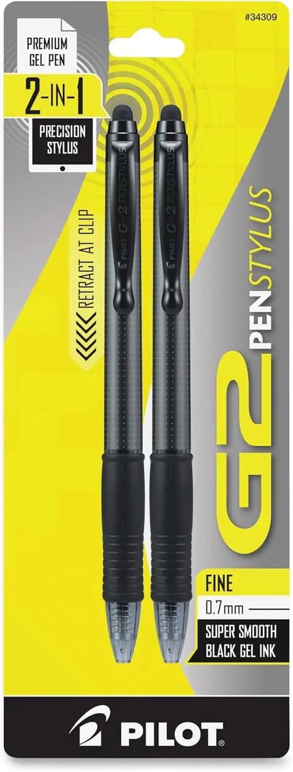 Penna Stilo a Doppia Punta con Inchiostro Gel Fine da 0,7 mm, Confezione da 2 in Nero e Grigio
