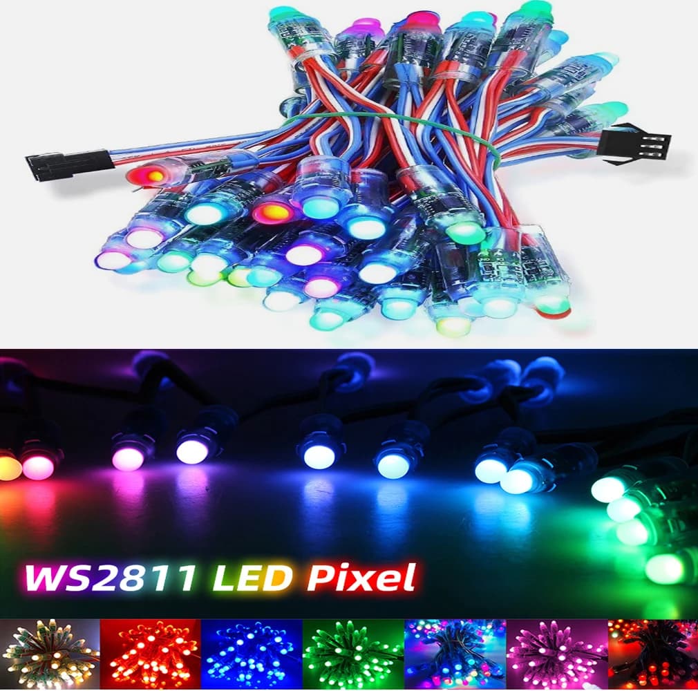 50 pz DC 5 V 12 V WS2811 Modulo Luce Pixel LED a Colori 12mm 10 cm Fili IP68 Impermeabile RGB Colore Digitale LED stringhe
