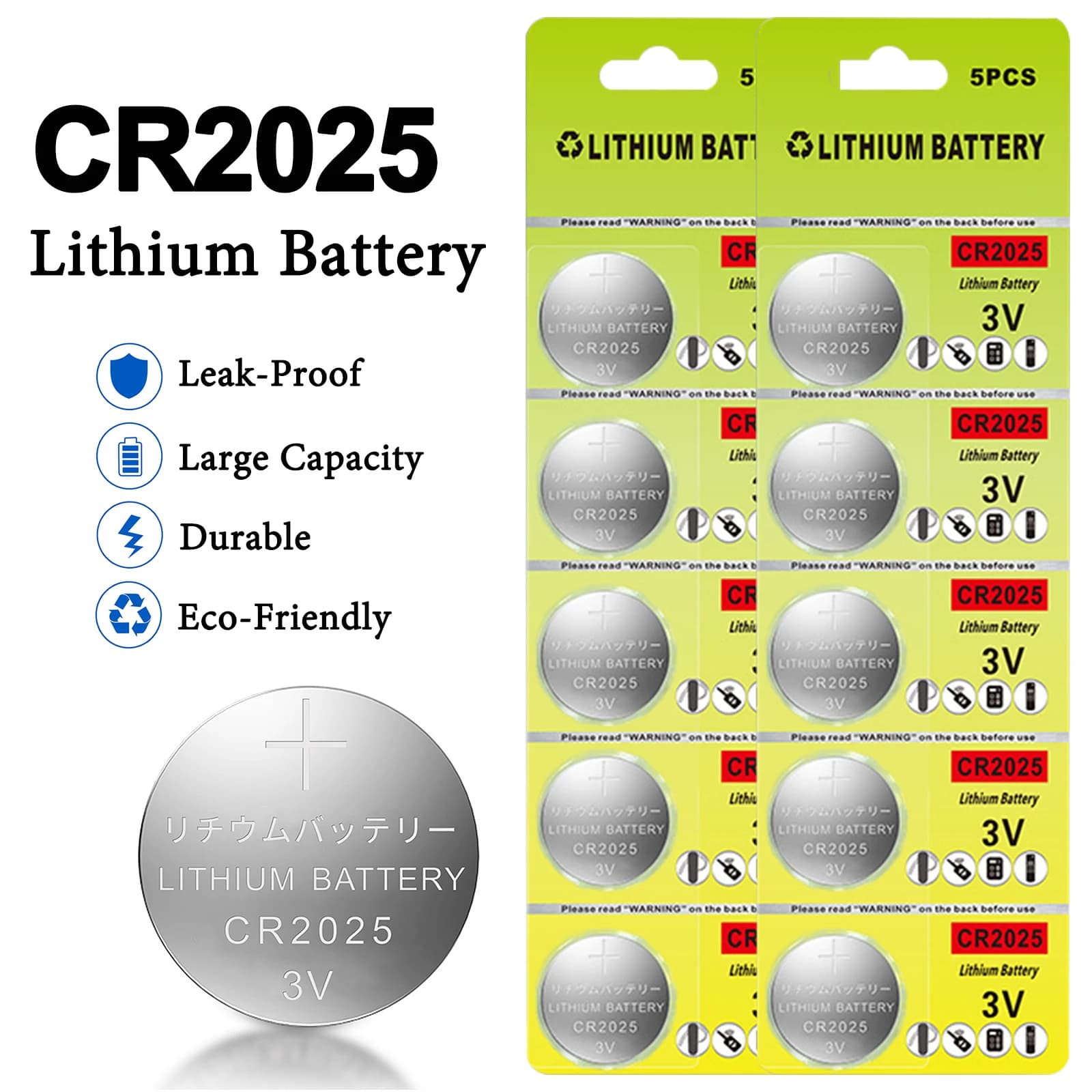 Batterie a Bottone al Litio 3V CR2025 (DL2025, BR2025, LM2025) da 5-100 Pezzi per Orologi, Giocattoli, Telecomandi Auto
