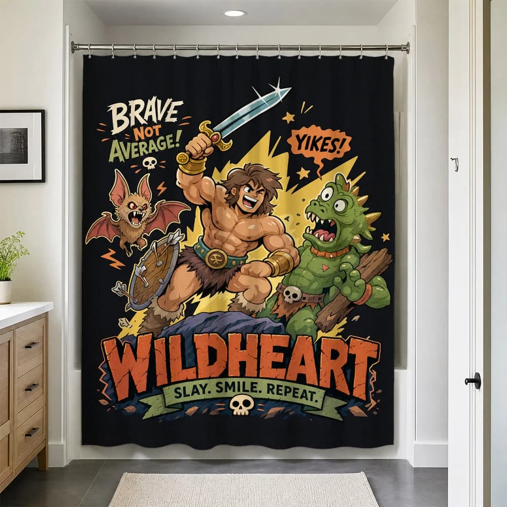 Funny Wildheart Monster Shower Curtain Waterproof Bathroom Decor Gift for Men Novelty Pop Culture Art Print Nursery Decor