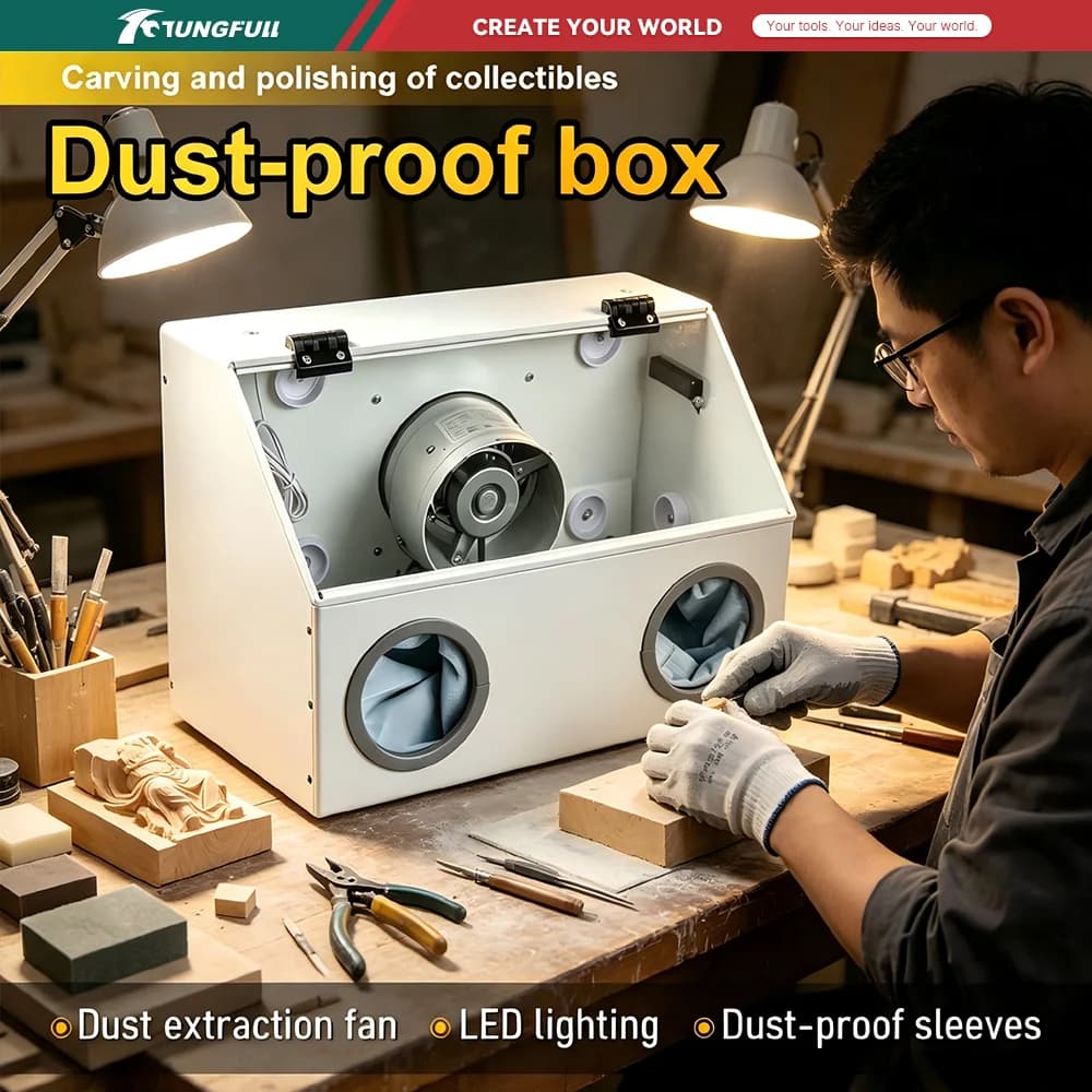 220V Dust Extraction Box Metal Structure Ventilation Fan Dust‑Proof Box For Craft Sanding Polishing Grinding Work