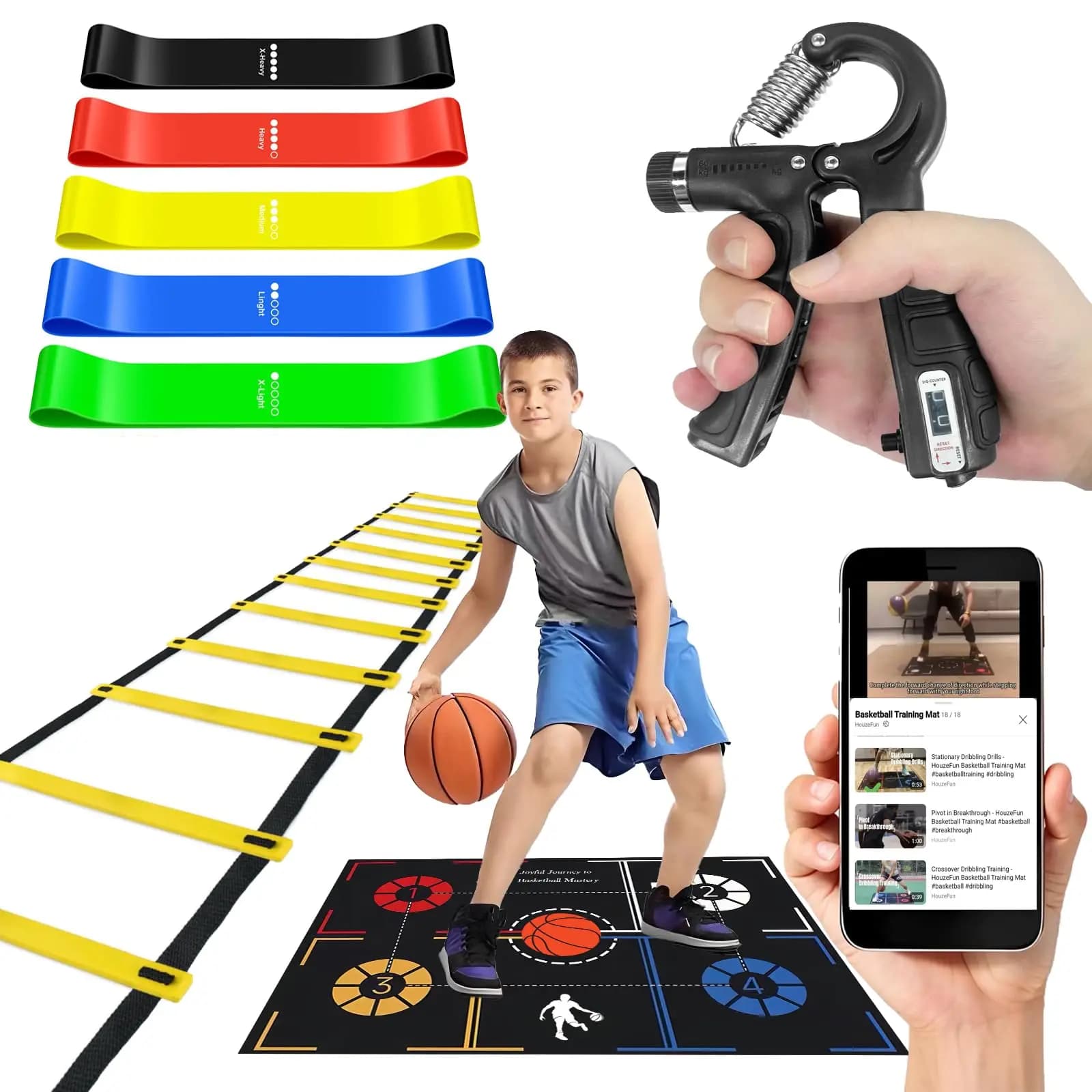 Basketball training equipment kit with whirlpool trainer, football training, agility scale, resistance bands to strengthen the hand grip