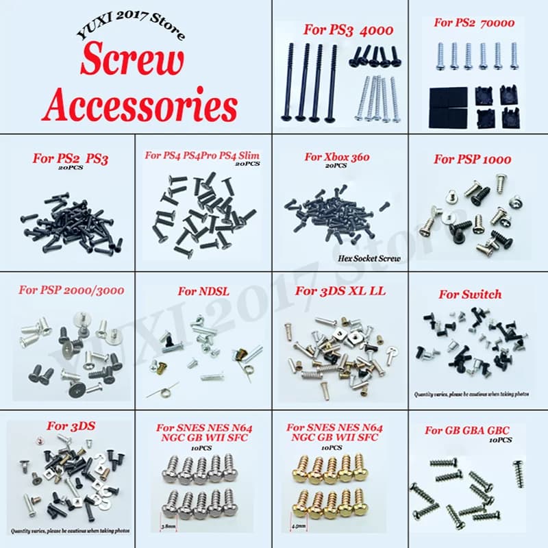 Accessori per viti per PS2 PS3 PS4 Xbox 360 PSP 1000/2000/3000 3DS XL LL SNES NDSL GB GBA GBC Switch NS Vite di ricambio