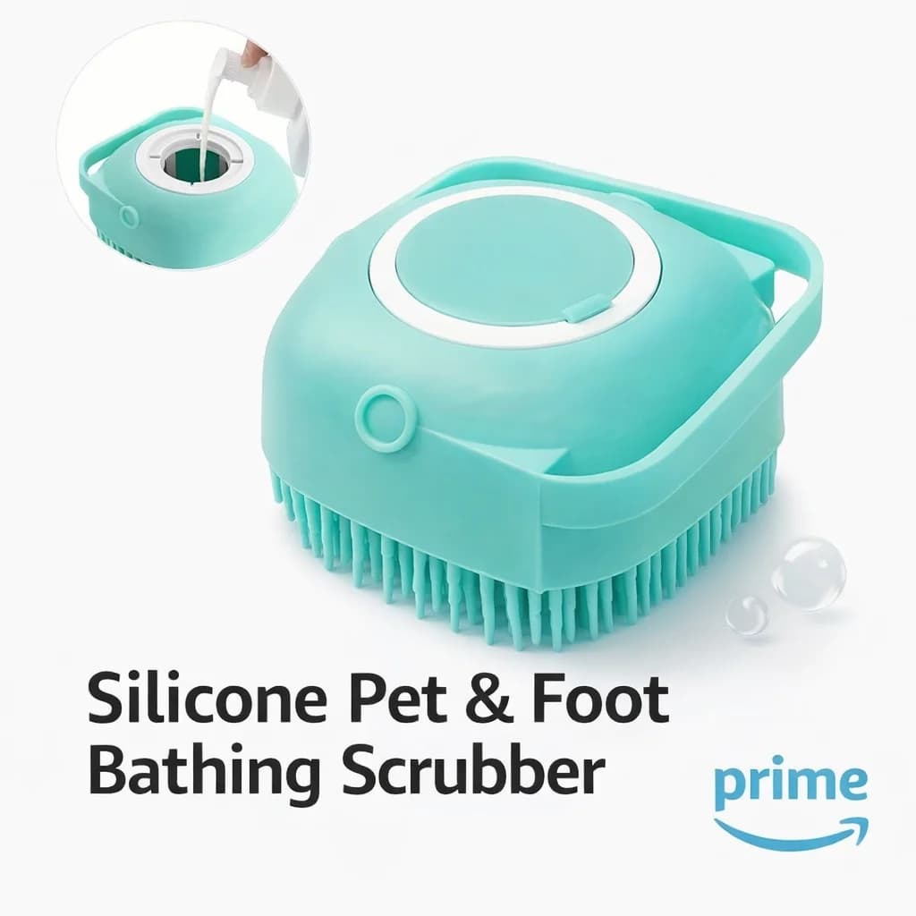 Spazzola da Bagno in Silicone per Animali Domestici con Dispenser di Shampoo, Spazzola Massaggiante per Cani e Gatti con Setole Morbide per il Bagno e la Rimozione del Pelo