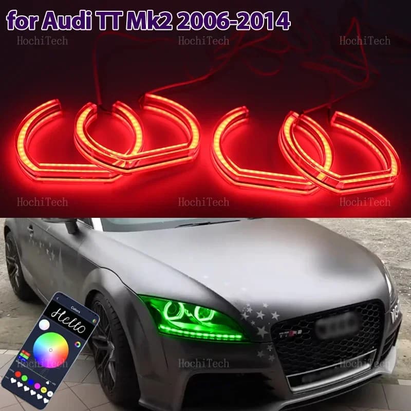 Kit Anelli LED RGB Multicolore Stile M4 con Controllo APP Remoto, Accessori per Fari Auto per AUDI TT Mk2 2006-2014