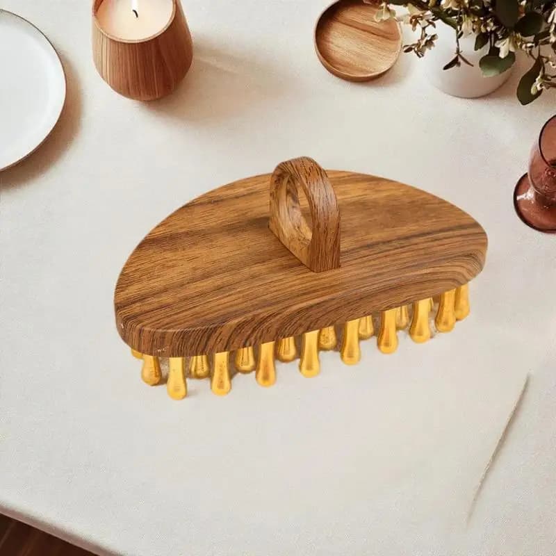 Strumento per Massaggio Corpo e Bellezza a 39 Denti, Spazzola per Meridiani in Ottone Massiccio con Manico in Legno, Multiuso