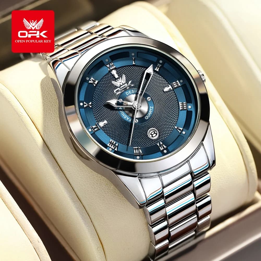 OPK 6056 Men's Fashionable Quartz Watch With Roman Stainless Steel Scale, Waterproof Calendar, Bright Window, Waterproof Men's Watch