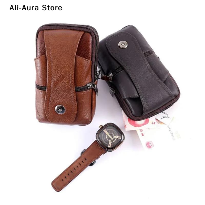 1Pcs Men Cell Phone Belt Pack Bag Loop Waist Bag Pouch Case​ Genuine Leather