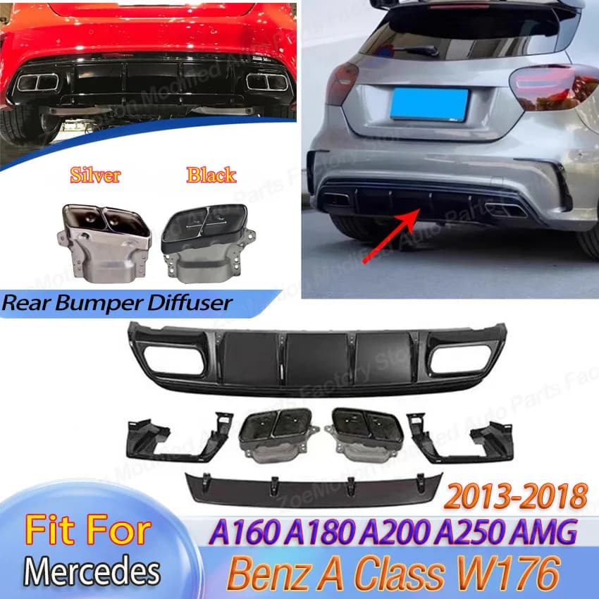 Rear Bumper Diffuser for Mercedes Benz A Class W176 2013-2018 A160 A180 A200 A250 AMG 2013-2018 Modified A45 Body Kit Tuning