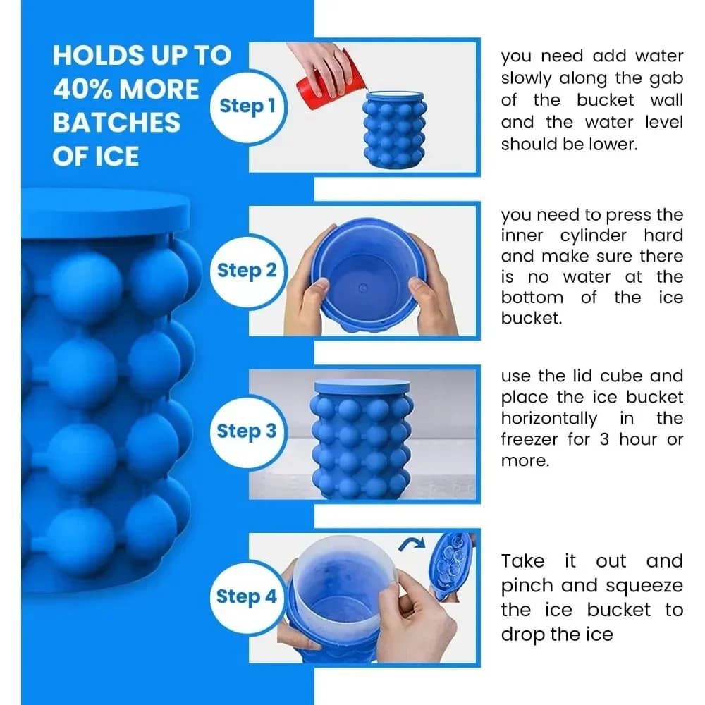 Macchina per bevande congelate portatile per utensili da cucina per birra e whisky Stampo per cubetti di ghiaccio Vassoi per ghiaccio 2 in 1 Grande secchiello per ghiaccio in silicone