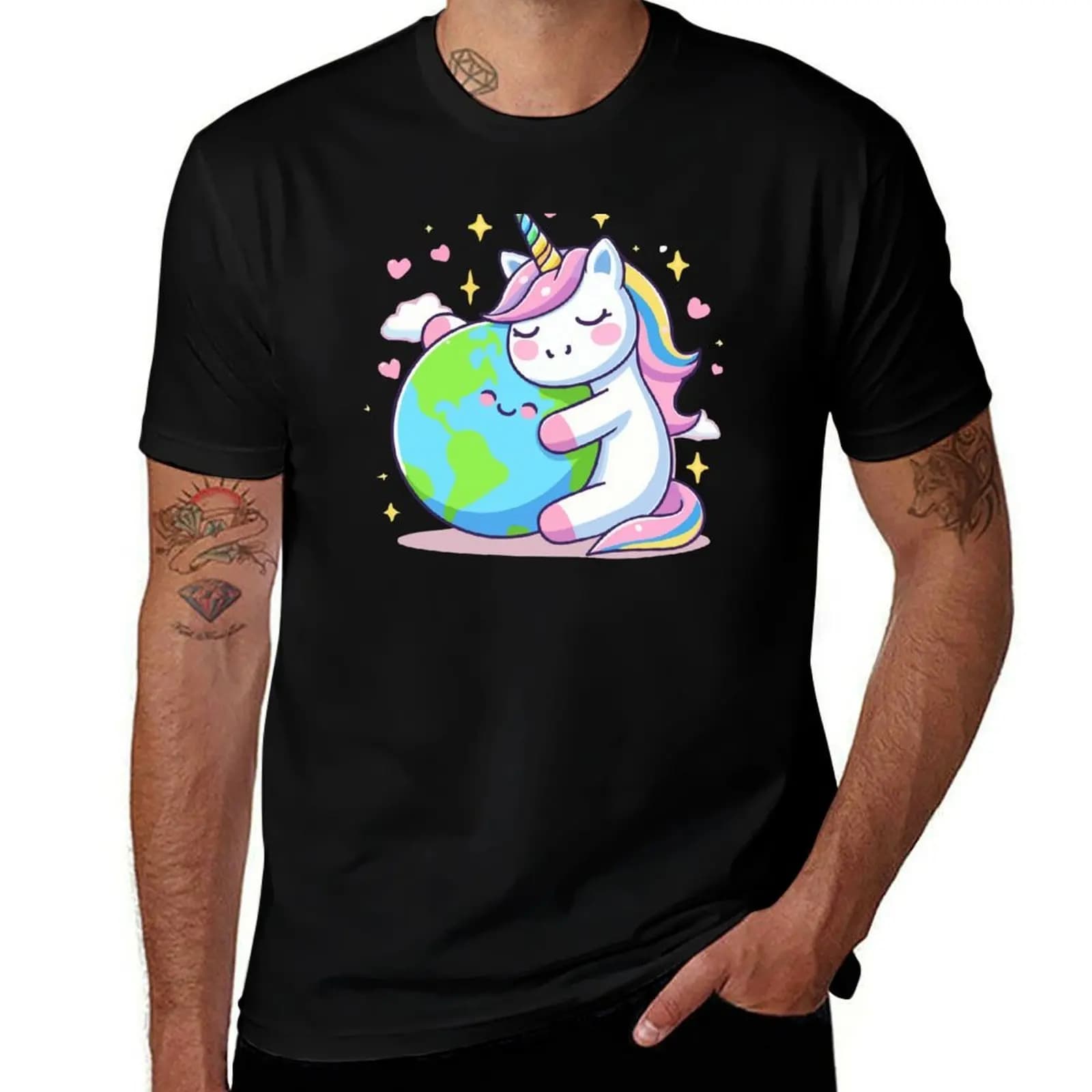Cute Unicorn Earth Day Environmental Awareness Groovy Girls boys T-Shirt Basic Plain Short Sleeve Crew Neck Tee