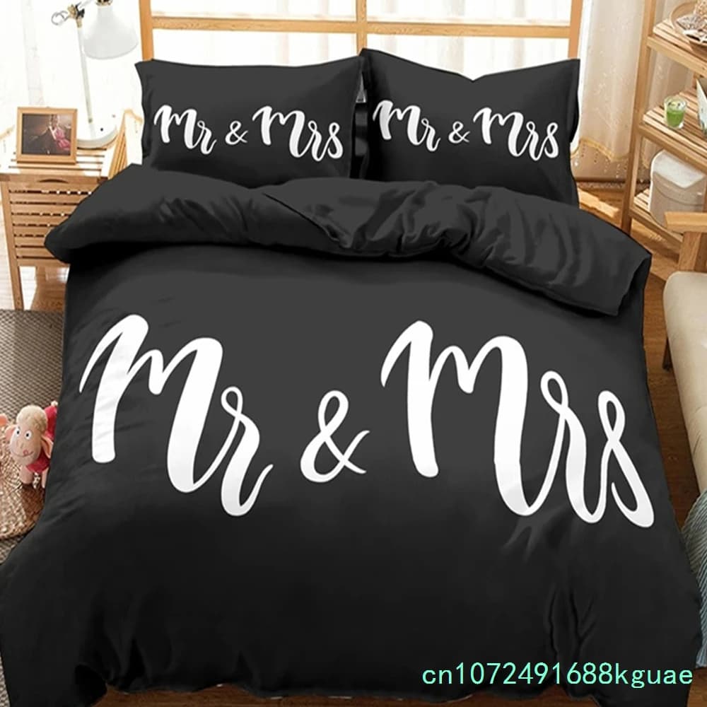 Lover Couples King Queen Duvet Cover Black And White Printed Bedding Set For Adults Valentine's Day Bedroom Decor Quilt Cover