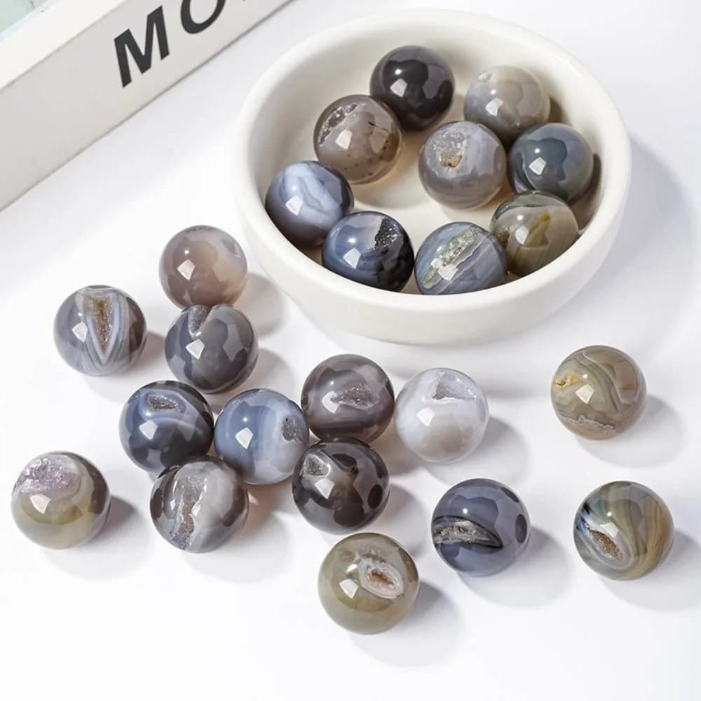 Mini Sfera di Agata Grigia con Foro, Cristallo di Agata per Guarigione Spirituale, Decorazione Casa, Produzione Fai-da-Te