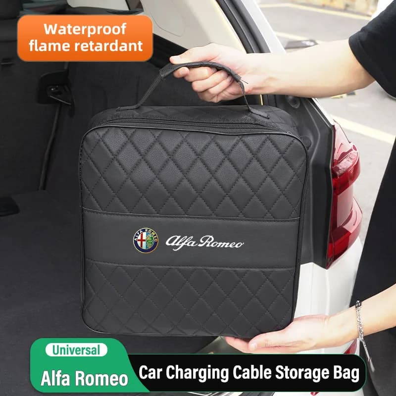 Leather Car Charging Cable Storage Box New Energy Loader Portable Bag For Alfa Romeo 4C 159 166 Spider Giulia Giulietta 156 GT