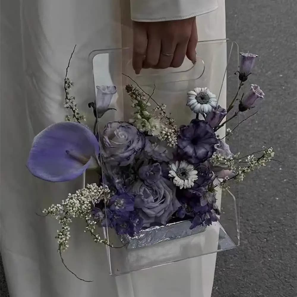 Scatola Trasparente in Acrilico per Fiori, Materiale di Imballaggio Riutilizzabile, Borsa per Bouquet, Borsa Portatile per Fiori, Confezione per Fiori