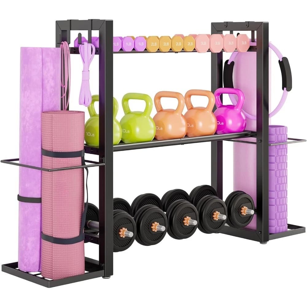 3 Level Adjustable Handlebar Holder Durable Metal Storage Holder for Handlebars Kettlebells Yoga Mat Gym Equipment Organizer