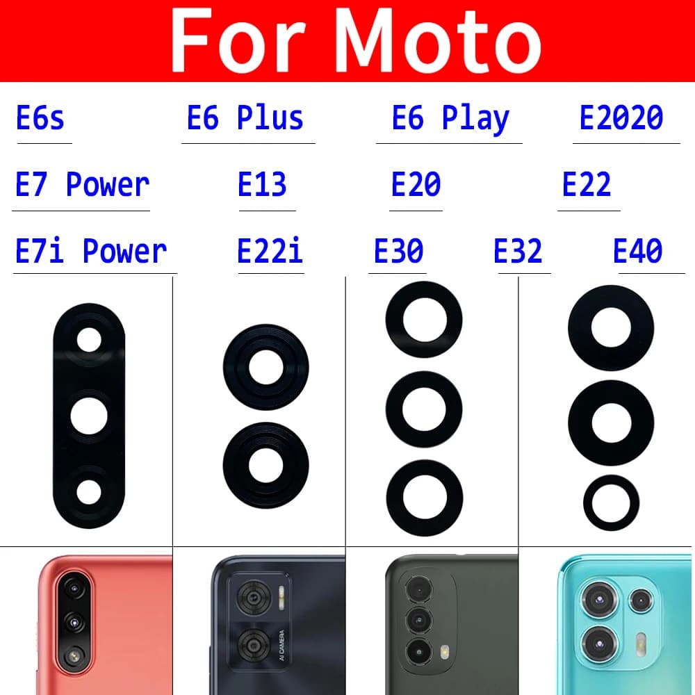 NUOVO Copriobiettivo in vetro per fotocamera posteriore posteriore con adesivo adesivo per Moto E22 E30 E32 E40 E7 E7i Power E6S E6 Play E6 E5 Plus