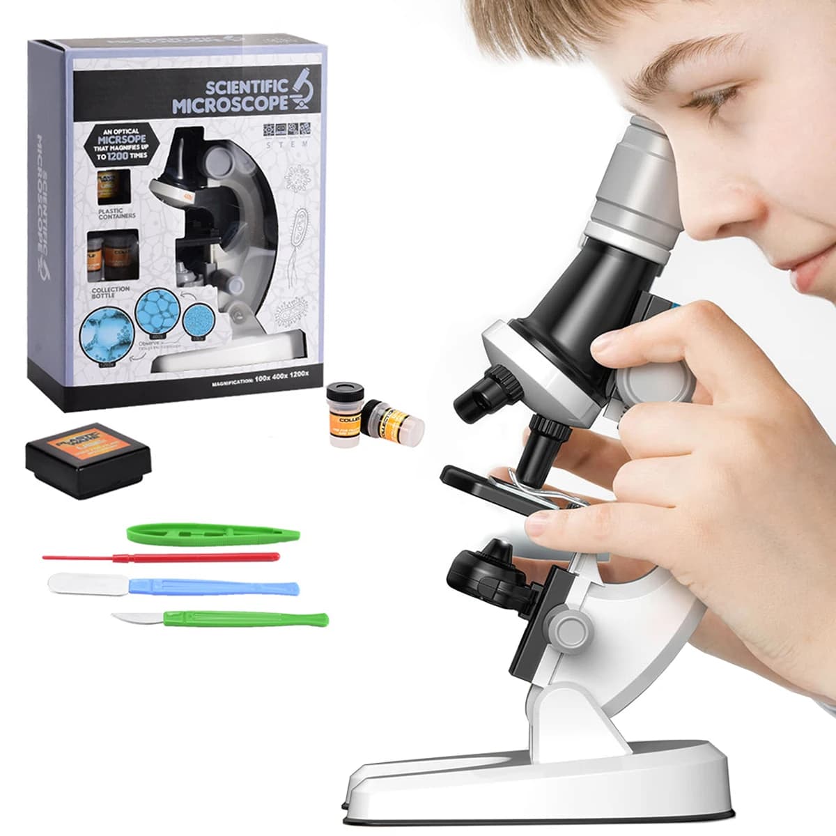 Kit microscopio didattico 100-1200X Campione di apprendimento per osservazione biologica per studenti ad alto ingrandimento con luce LED per diapositive