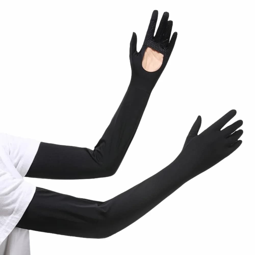 Guanti da donna a tinta unita, a manica lunga, antiscivolo, in seta ghiaccio, protezione solare, traspiranti, estivi, per la corsa