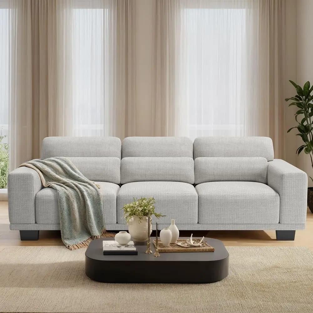 3-seat modern sofa, 89 inch sofa with wide armrests and deep cushions, linen sofas with removable and washable coverings for living room