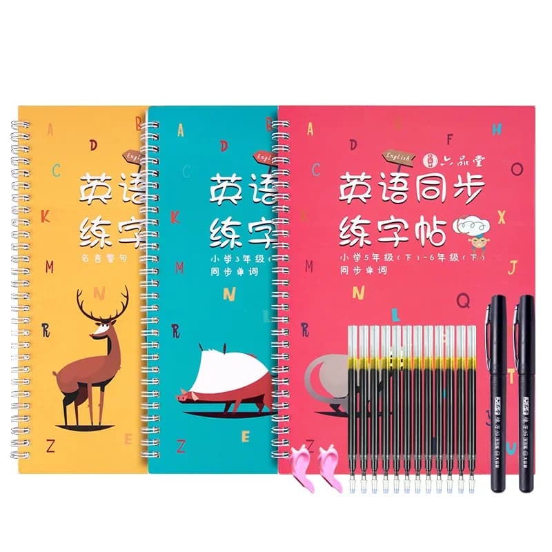 3 Pcs/set 3D English Characters Reusable Groove Calligraphy Copybook Erasable pen Learn English Adults Art writing books