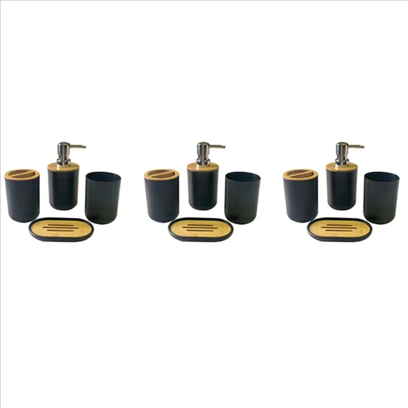 ABSS-3X Set di accessori per il bagno Dispenser di sapone Bottiglia Piatto Bagno Portaspazzolino Tazza Abito Nero