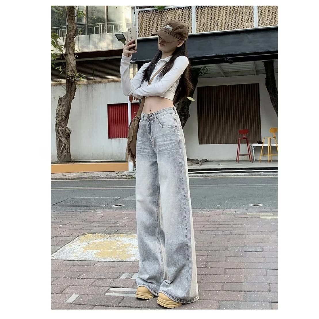 New Women's Wide Leg Denim Jeans High Waist Straight Cut Long Trousers Autumn Spring Fashionable Comfortable Casual Pants