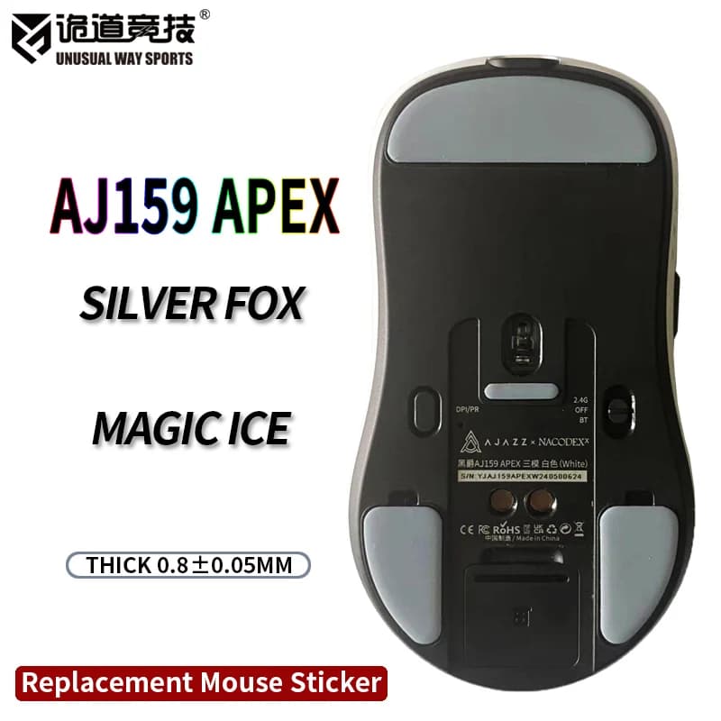 InsolitoWaySports Mouse Pattini Piedi AJ159 Apex Superficie ribaltabile PTFE Anti collasso Silver Fox Magic Ice